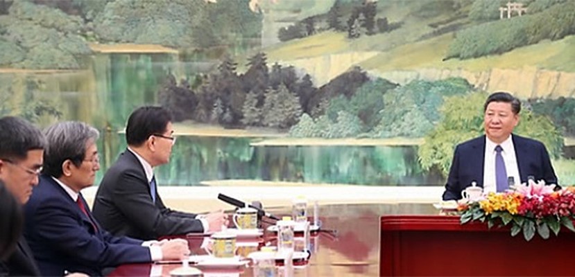 한국 정의용(오른쪽 두번째) 특사와 면담하는 시진핑 주석