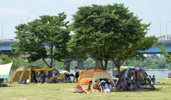 한강공원 텐트. 서울신문 DB
