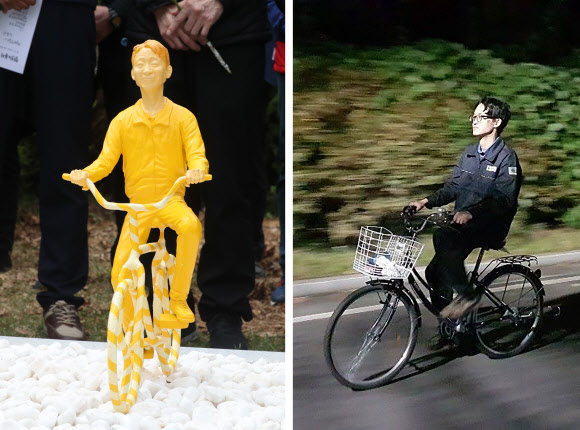 고(故) 김용균 추모 조형물과 생전 모습