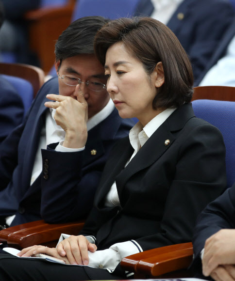 대화하는 나경원과 조경태