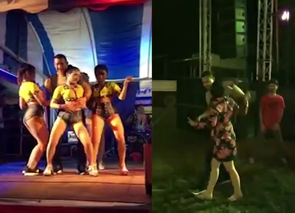 무대 위에서 코요테 댄서들과 춤을 추다 아내에게 발각돼 봉변 당하는 남성 모습(유튜브 영상 캡처)