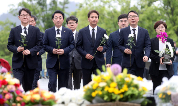 봉하마을 찾은 청와대 1기 참모진