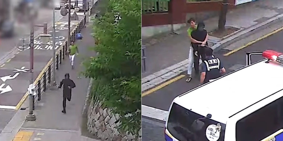 지난 20일 오후 5시 경기 안양 동안구의 한 아파트 앞 도로에서 여중생의 다리를 만지고 달아난 성추행 용의자를 21일 시민 김영명(22)씨가 붙잡아 경찰에 넘겼다. 2019.6.28  경기남부경찰청 유튜브