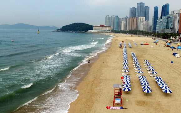 1일 부산 해운대해수욕장 모습. 이날 부산지역 공설 해수욕장 7곳이 모두 문을 열었다. 광안리·다대포·일광·임랑해수욕장은 이날부터 손님맞이에 들어갔다. 지난달 1일 부분 개장했던 해운대·송도·송정해수욕장은 이날부터 전 구간에서 해수욕을 즐길 수 있다. 2019.7.1  연합뉴스