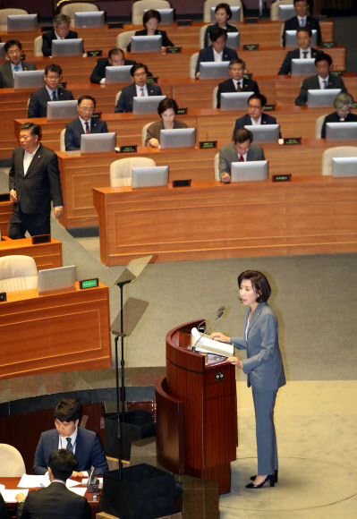 교섭단체 대표연설 하는 나경원