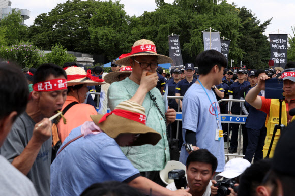 반대집회 옆에서 개고기 시식