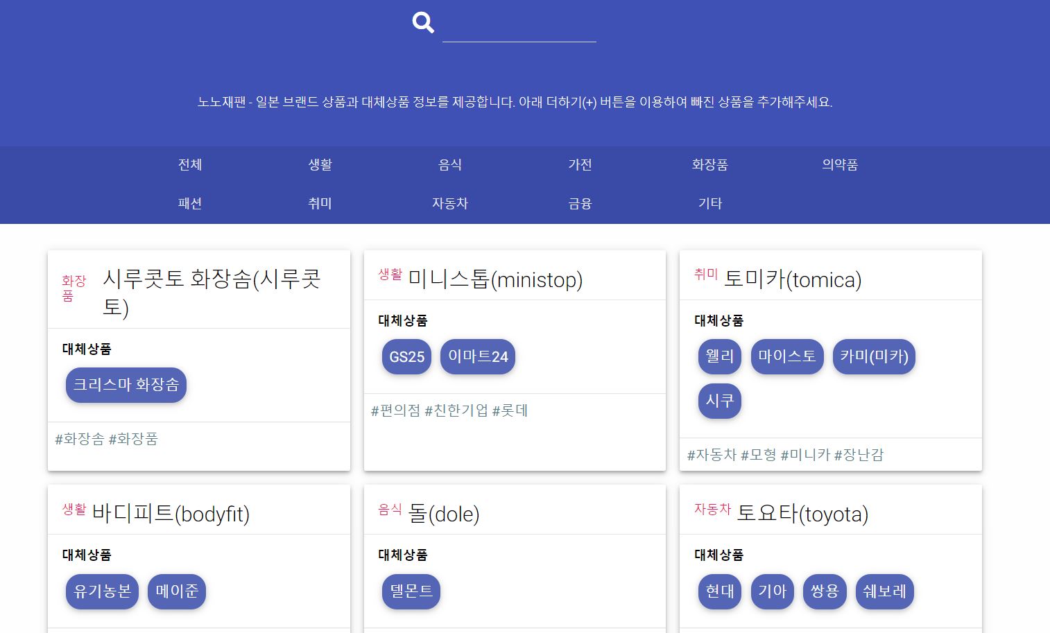 일본제품 정보를 정리한 사이트 ‘노노재팬’. 노노재팬 사이트 캡처