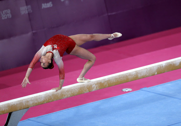 27일(현지시간) 페루 리마에서 열린 ‘2019 팬 아메리칸 게임’에서 캐나다 선수가 경기를 펼치고 있다. 팬 아메리칸 게임은 아메리카대륙 국가들간의 종합스포츠대회다. 로이터 연합뉴스