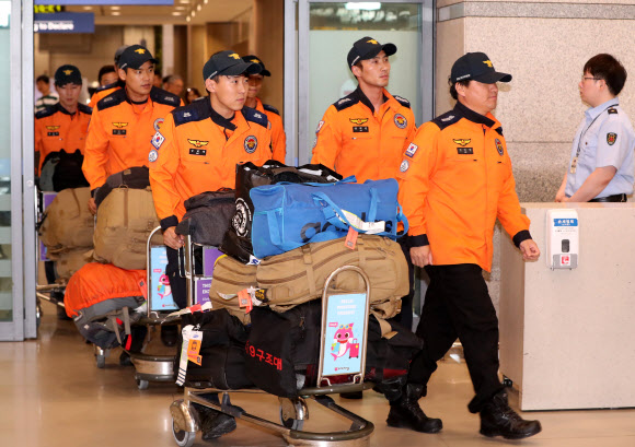 허블레아니호 실종자 수색 마치고 귀국하는 소방청 국제구조대