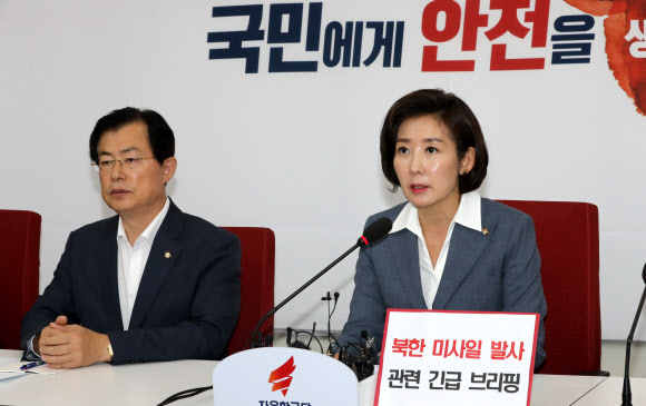 나경원, 북한 미사일 발사 관련 긴급 브리핑