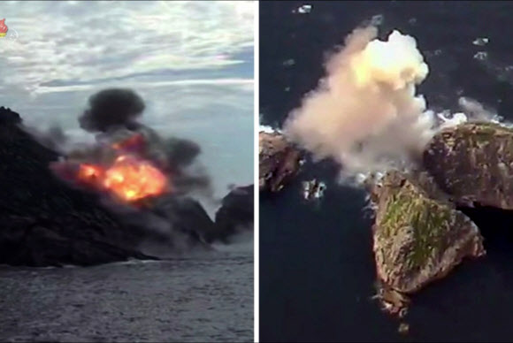 북한TV, ‘신형 대구경조종방사포 시험사격’ 보도