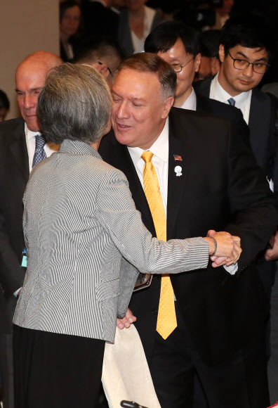 폼페이오와 인사 나누는 강경화