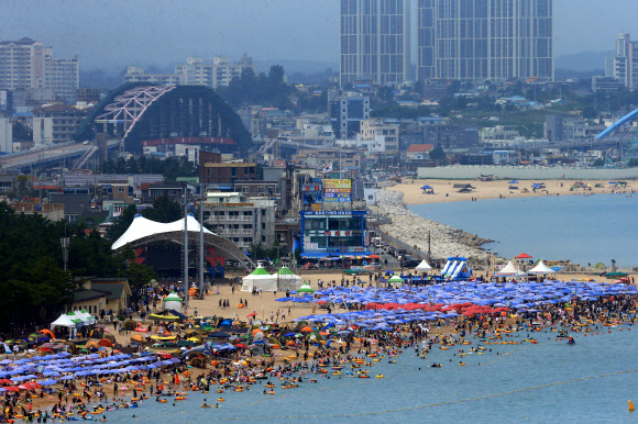 피서가 절정기에 접어든 3일 강원도 속초해수욕장이 피서객들로 붐비고 있다. 2019.8.3  연합뉴스