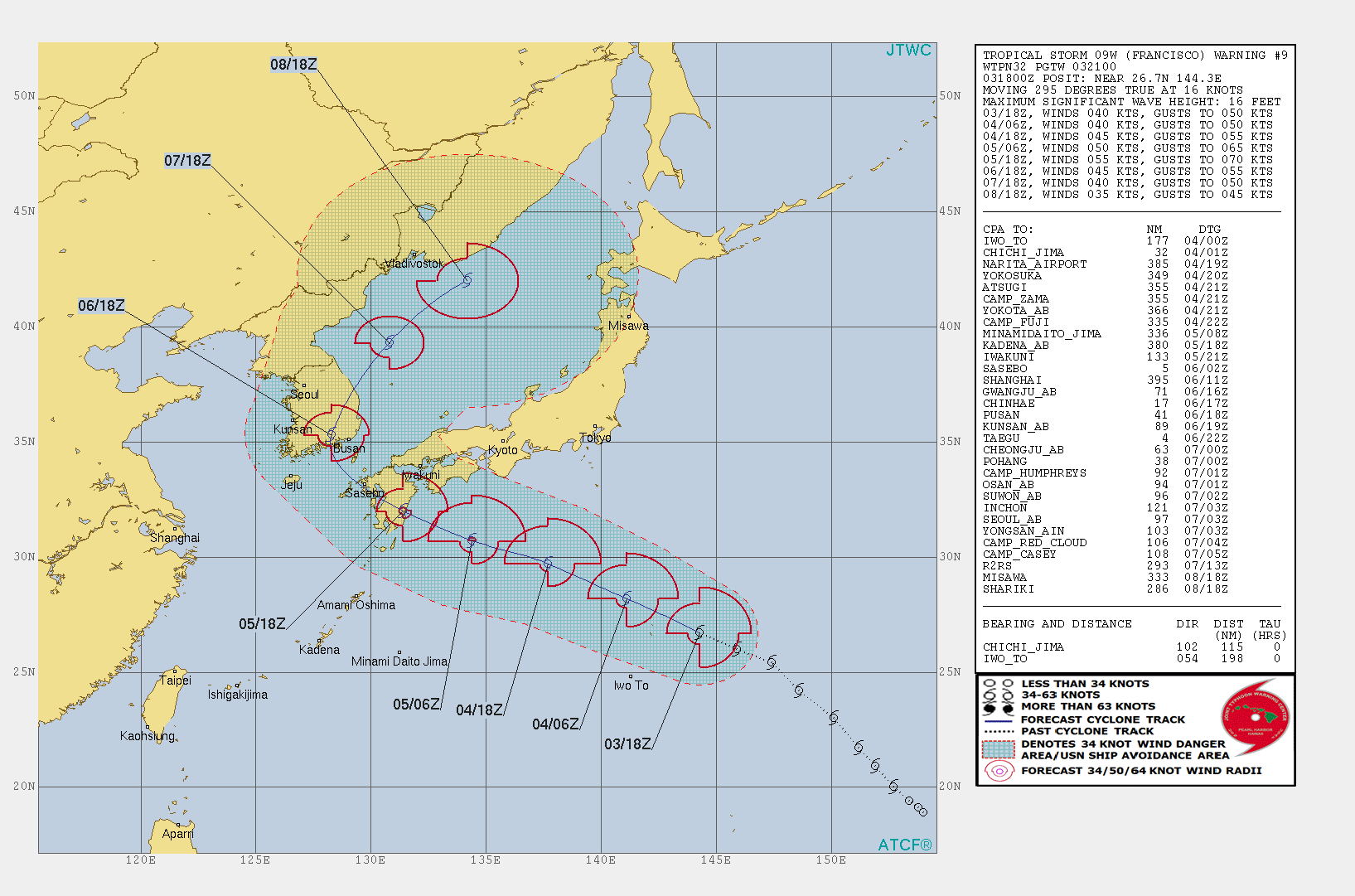 제8호 태풍 프란시스코 예상 경로 미국 태풍합동경보센터(JTWC)