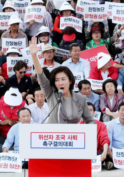 발언하는 자유한국당 나경원 원내대표