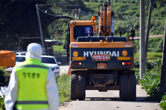 돼지열병 발생한 17일 경기도 파주시 확진농가에서 방역당국 관계자들이 살처분을 하고 있다. 2019.9.17 박지환기자 popocar@seoul.co.kr