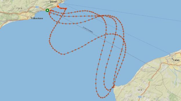 새라 토머스의 영국 해협 왕복 경로.