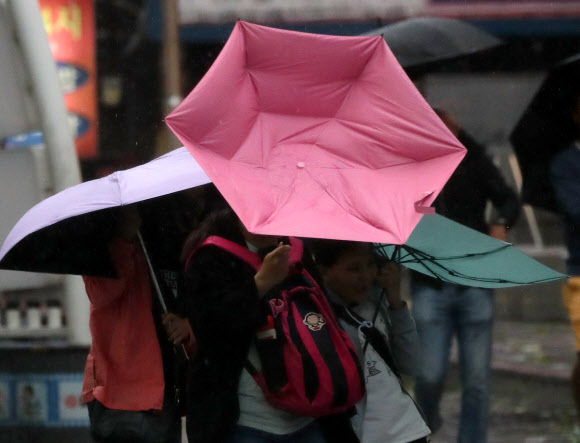 힘겨운 우산 들기