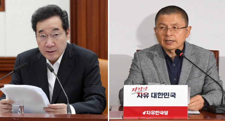 이낙연(왼쪽) 국무총리와 황교안 자유한국당 대표. 연합뉴스