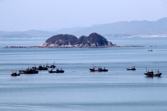 17일 인천시 옹진군 연평면 인근 해상에서 중국어선들이 불법조업을 하고 있다. 2019.10.17  인천시 옹진군 제공