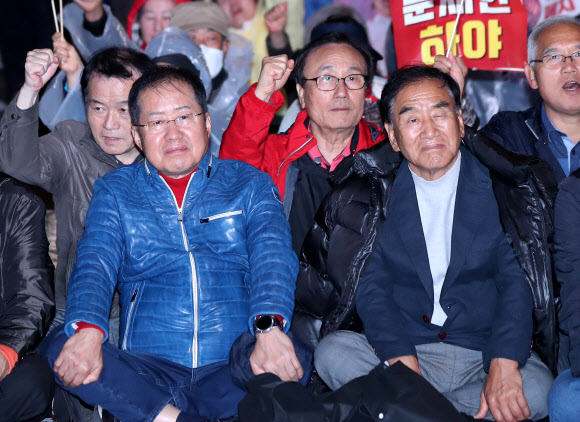 범국민투쟁대회 참석한 홍준표-이재오