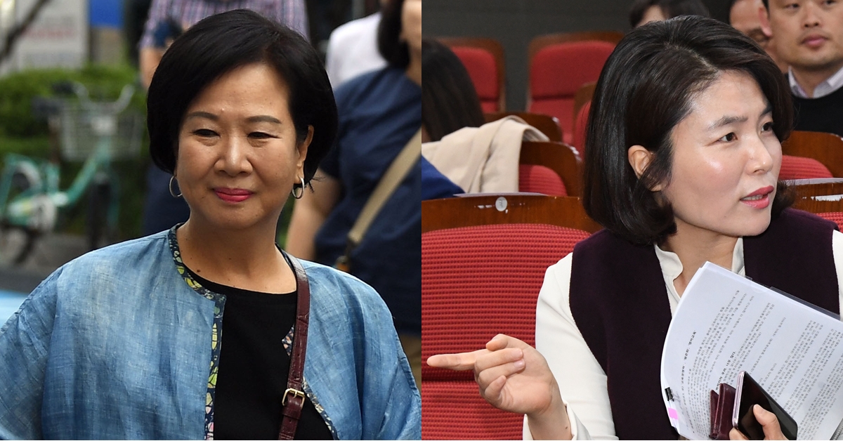 손혜원(왼쪽) 무소속 의원과 전희경 자유한국당 대변인  2019.10.30  서울신문·연합뉴스