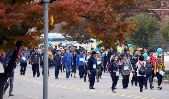 23일 서울 상암월드컵경기장 평화광장 일대에서 열린 제 9회 마약퇴치기원 걷기대회에서 참가자들이 마약퇴치를 기원하며 걷고 있다. 서울신문이 주최하고 식약처가 후원하는 이번 행사는 불법 마약류의 폐해를 널리 알려 마약퇴치의 중요성에 대한 국민들의 관심을 높이기 위해 마련됐다. 2019. 11. 02. 박윤슬 기자 seul@seoul.co.rk