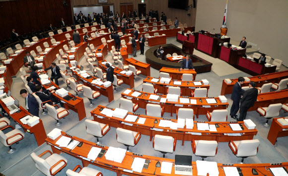 6일 오후 국회에서 비경제부처 예산안을 심사하는 예산결산특별위원회 전체회의가 자유한국당 의원들의 불참 등으로 열리지 못하고 있다. 2019.11.6  연합뉴스