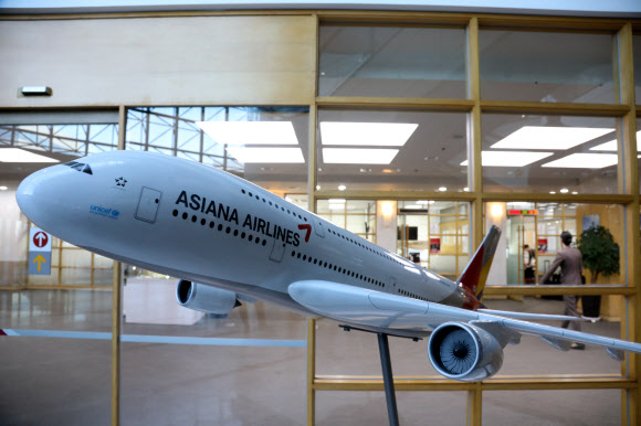 아시아나항공 본사에 진열된 모형 비행기