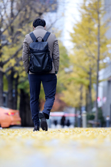 강한 바람이 분 18일 오전 서울 종로구 광화문광장 인근에서 한 시민이 주머니에 손을 넣은 채 발걸음을 재촉하고 있다. 2019.11.18  연합뉴스