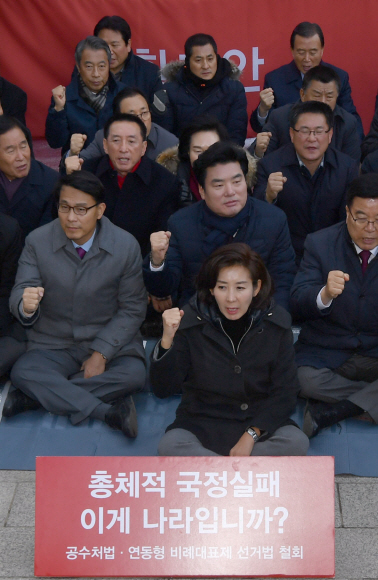 청와대 앞서 농성하는 한국당 