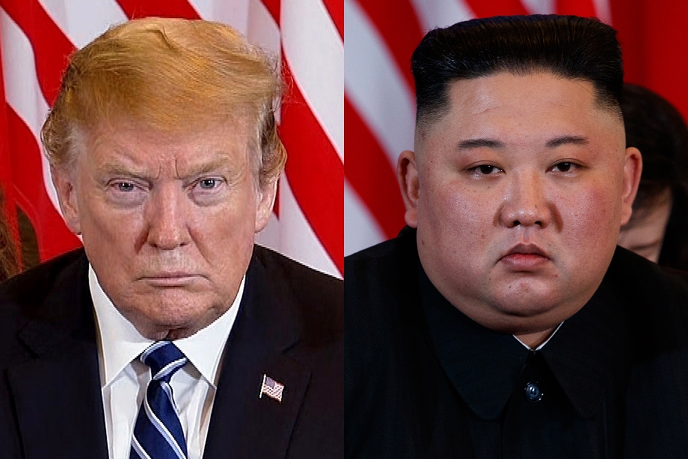 2019년 2월 제2차 북미정상회담 당시 도널드 트럼프(왼쪽) 미국 대통령과 김정은(오른쪽) 북한 국무위원장. 2019.2.28  EPA·AP 연합뉴스