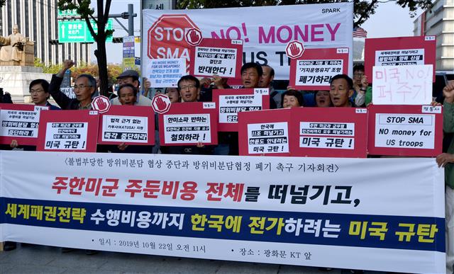 한국 시민단체의 방위비 분담 반대 시위