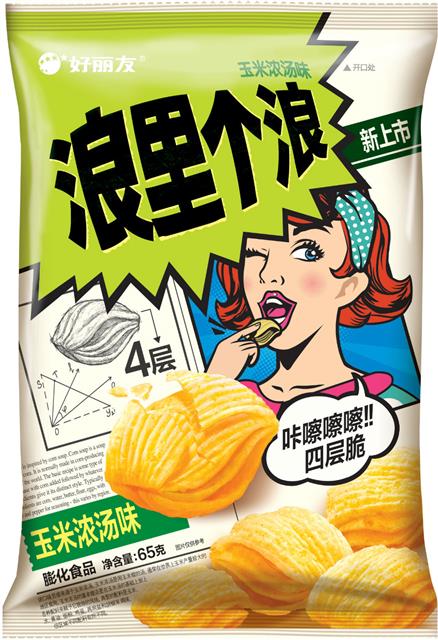 중국에서 ‘랑리거랑’이라는 제품명으로 판매되고 있는 꼬북칩.  오리온 제공