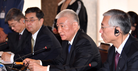 왕즈강 중국 과학기술부장이 26일 오전 서울 중구에서 열린 ‘제4차 한?중?일 과학기술장관회의‘에서 인사말을 하고 있다. 2019.12.26 박지환기자 popocar@seoul.co.kr