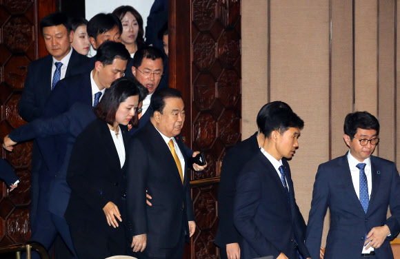 놀란 표정의 문희상