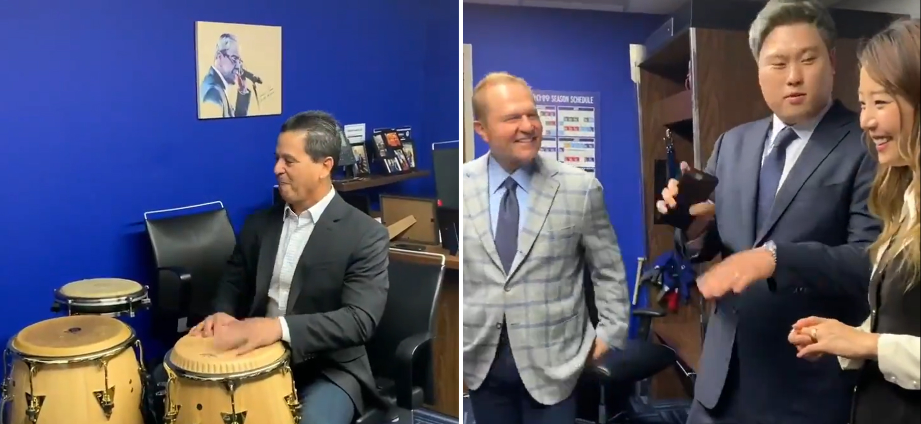 토론토 감독 악기 연주 듣는 류현진