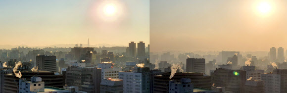 미세먼지로 나흘 전 하늘과 다른 서울