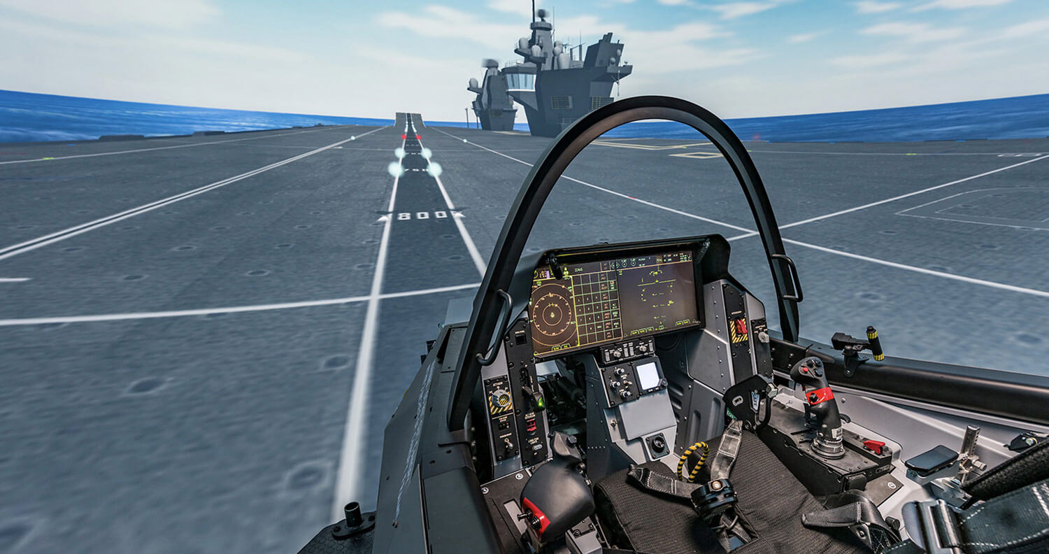 영국 BAE 시스템즈가 개발한 ‘F-35 QEC 통합 시뮬레이터’. 항공모함 ‘HMS 퀸엘리자베스함’의 F-35B 착륙훈련이 가능한 최첨단 훈련 시뮬레이터다. BAE 시스템즈 제공