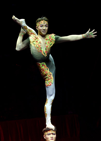 8일(현지시간) 헝가리 부다페스트에서 열린 ‘제13회 국제 서커스 페스티벌’에서 중국 곡예단이 멋진 공연을 선보이고 있다. AFP 연합뉴스