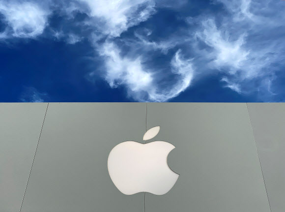 애플이 지난해 앱스토어에서만 500억 달러(약 58조원)의 매출을 올리는 대박을 터뜨렸다. 사진은 지난해 12월 17일 미국 캘리포니아 주 라졸라의 한 쇼핑몰 애플 스토어 꼭대기에 전시돼 있는 애플 로고. 라졸라 로이터 연합뉴스
