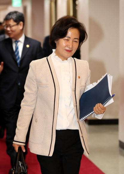 추미애 법무부 장관이 21일 오전 정부서울청사에서 열린 국무회의 참석을 위해 회의장으로 향하고 있다. 2020.1.21  연합뉴스