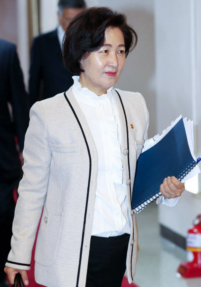 추미애 법무부 장관이 21일 오전 정부서울청사에서 열린 국무회의 참석을 위해 회의장으로 향하고 있다. 2020.1.21  연합뉴스