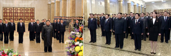 김정은, 김정일 생일에 금수산 참배…코로나에 수행단 ‘최소화’