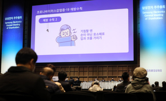 삼성전자 주주총회에서 안내되는 코로나19 예방 수칙