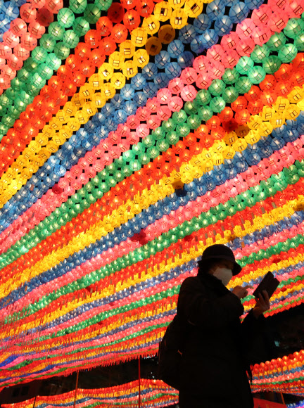 불 밝힌 조계사 연등 아래