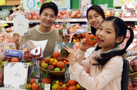 29일 서울 성동구 이마트 성수점에서 모델들이 토마토를 선보이고 있다. 이마트는 오는 4월 23일까지 박물관 콘셉트의 토마토 뮤지엄을 선보이며 매주 새로운 토마토 행사에 돌입한다. 2020.3.29 박윤슬 기자 seul@seoul.co.kr