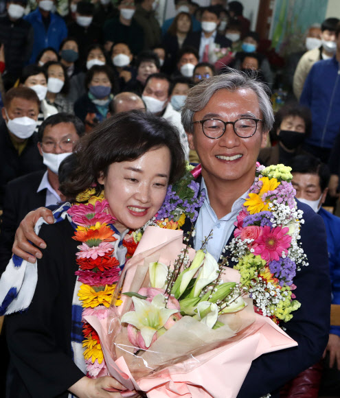 전재수(오른쪽) 당선자 연합뉴스