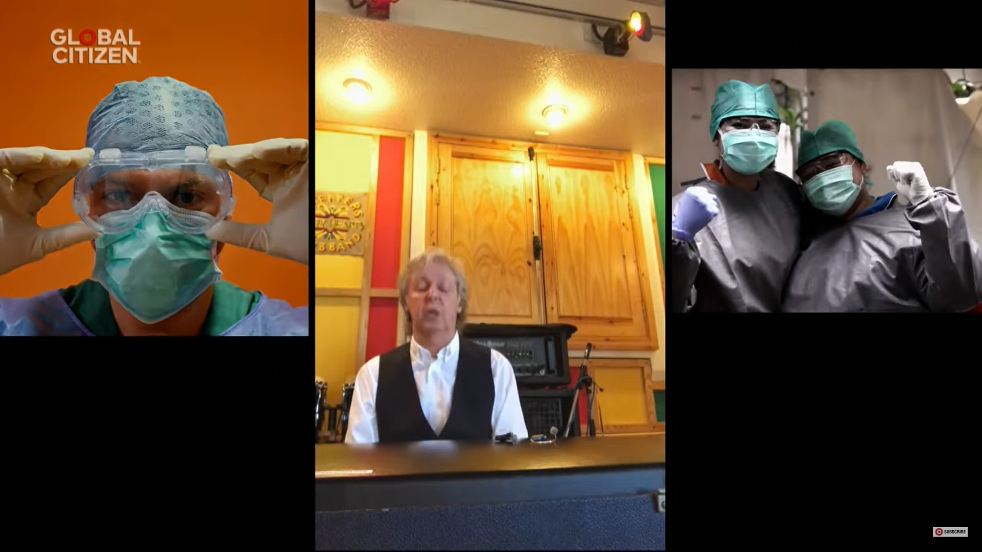 의료진들을 향한 감사의 마음을 담아 노래하고 있는 폴 매카트니. 유튜브 캡처