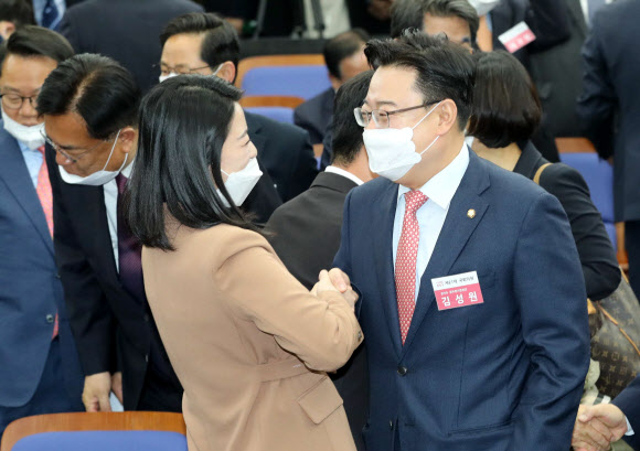 인사 나누는 배현진-김성원